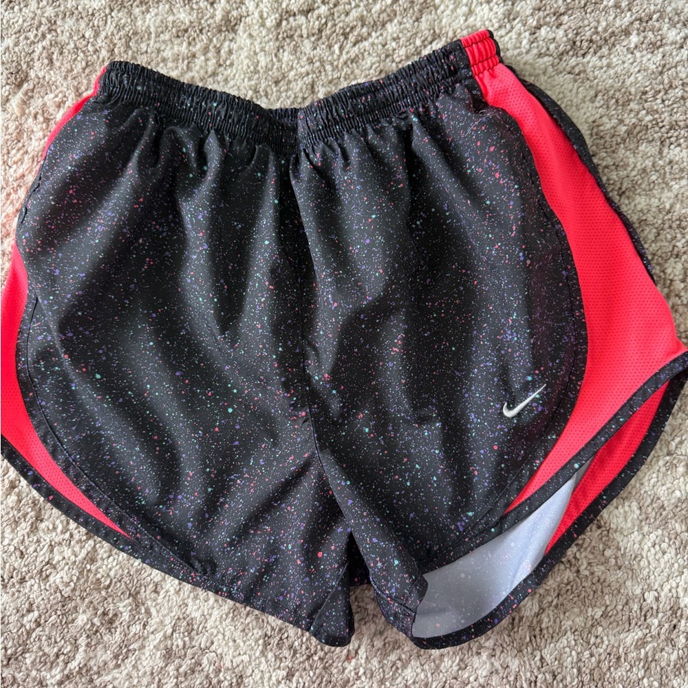 Nike Women’s Black Speckled Running Shorts with Red Side Panels